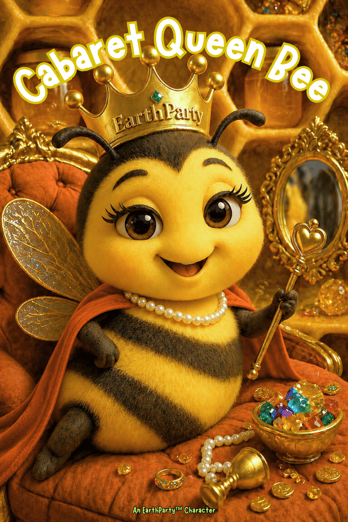 Cabaret Queen Bee sitting on her royal throne in the bee hive - EarthParty Character